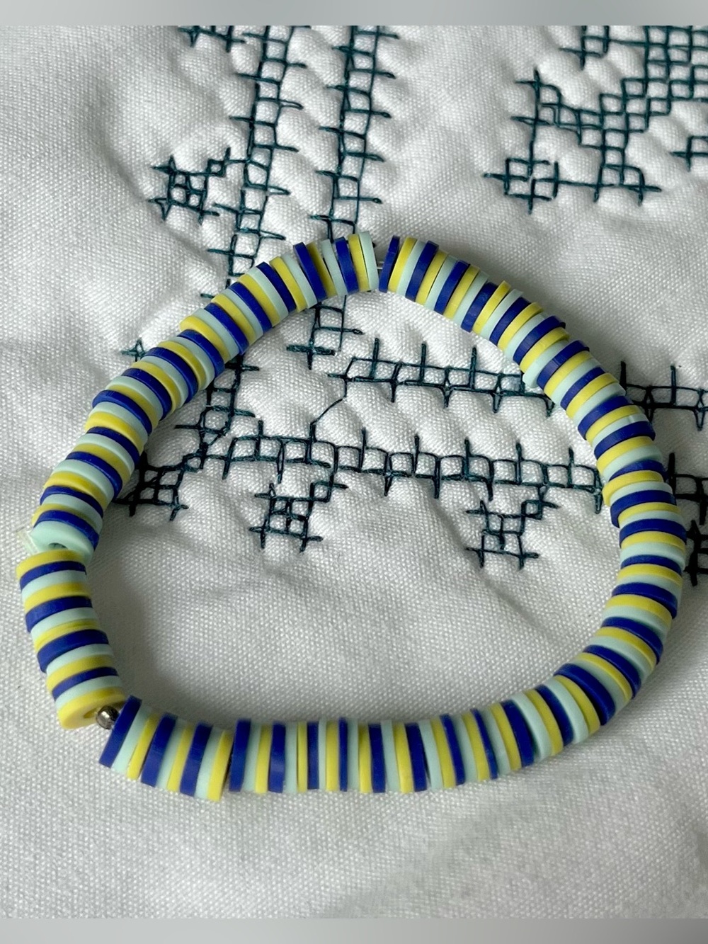 Blue and Yellow Beaded Stretch Bracelet for Women